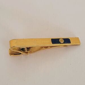 Dunhill Vintage Lapis Lazuli Striped Tie Clasp Clip Bar Gold Retro Vintage Logo